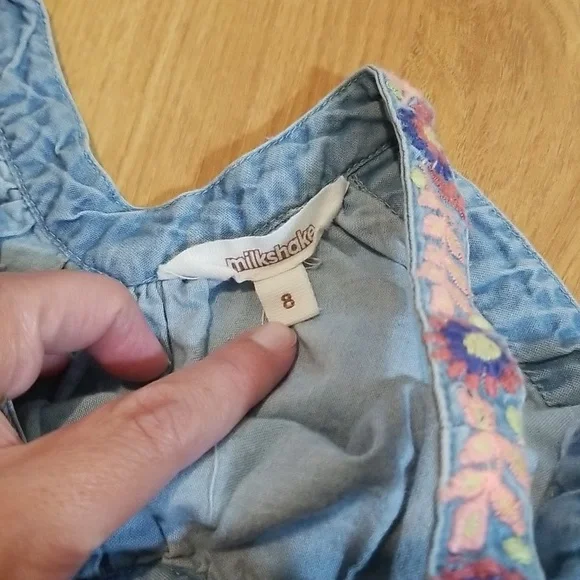 Milkshake blue dress with embroidery girls size 8 EUC - Picture 5 of 12